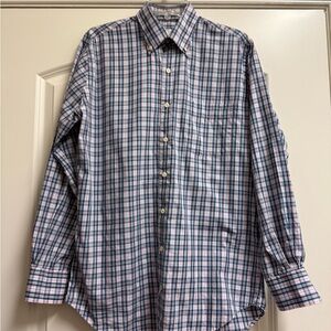 Mens Peter Millar Long Sleeve Plaid Blue Pink Button Down Medium